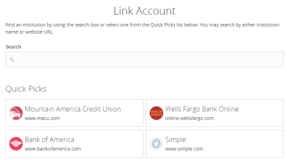 Link Account institution search
