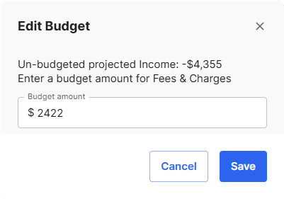 Edit budget popup window