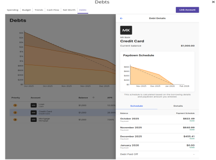 A selected account showing its associated details