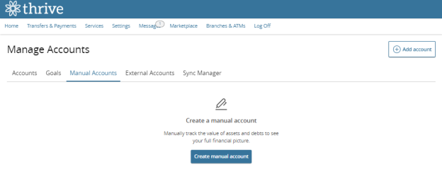 manual accounts tab with no added accounts showing
