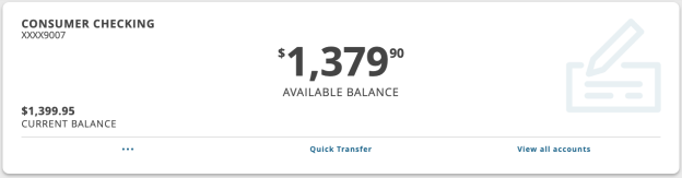 account tile showing single consumer checking account