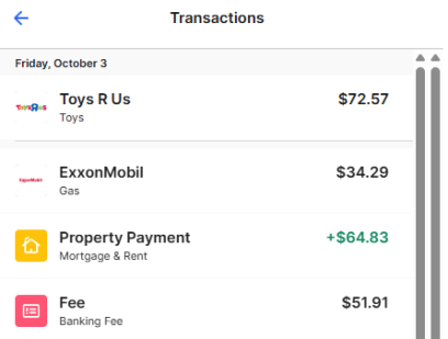 transactions in spending tab