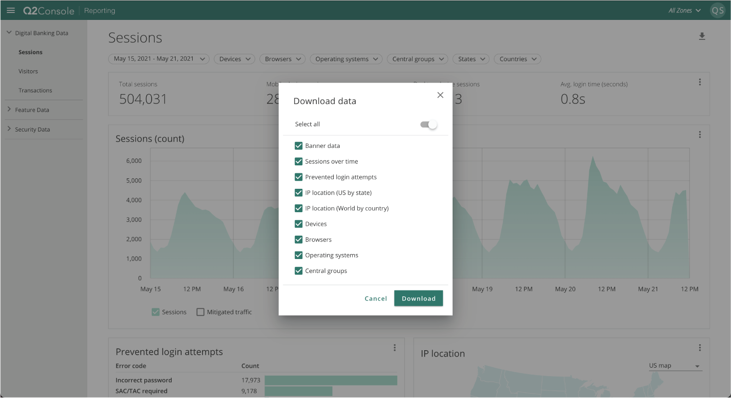 Download data popup