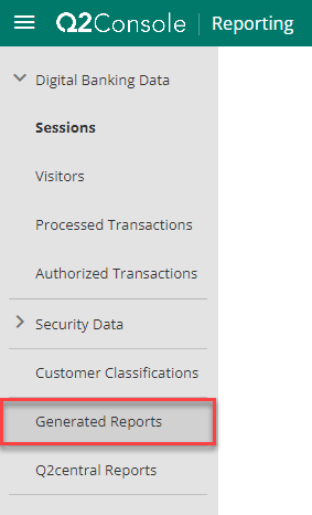 left navigation menu in console reporting