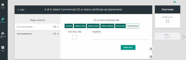 Ad spaces, text and icon