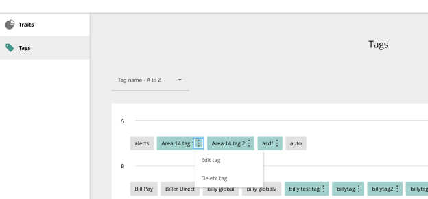 trait tag showing teal and grey trait tag options