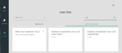 users lists that need validation