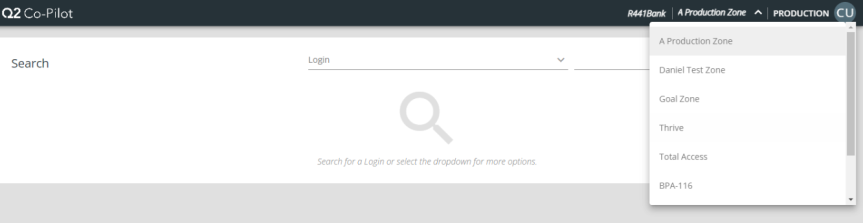 Q2 Co-Pilot Zones dropdown