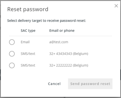 Reset Password Notification Options Interface