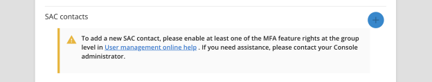 message showing insufficient CSR SAC rights with link to manage rights page