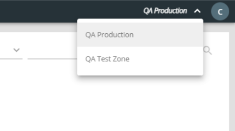 QA Production or Test Zone Selection Pane